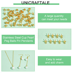 60Pcs PVD Vacuum Plating 304 Stainless Steel Cup Pearl Peg Bails Pin Pendants&nbsp;STAS-UN0053-59