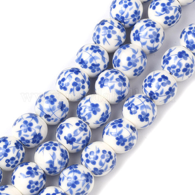 Handmade Flower Printed Porcelain Ceramic Beads Strands&nbsp;PORC-M006-8mm-10-1