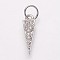 Brass Micro Pave Cubic Zirconia Charms, Cadmium Free & Lead Free, Triangle, Clear, Platinum, 13.5x4x2mm, Hole: 3.5mm