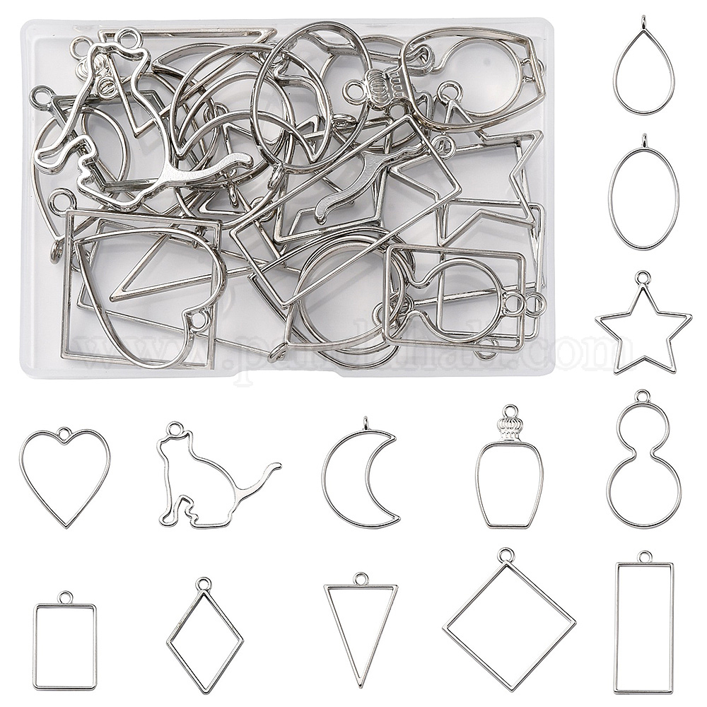 Wholesale 26Pcs 13 Styles Rack Plating Alloy Open Back Bezel Pendants ...