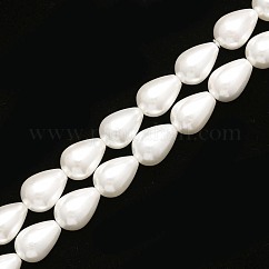 Shell Pearl Beads Strands, Polished, Drop, Snow, 14x10mm, Hole: 1mm, about 28pcs/strand, 15.75 inch(40cm)