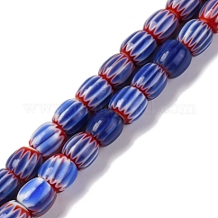 Handmade Lampwork Chevron Beads Strands, Barrel, Royal Blue, 6x6mm, Hole: 1mm, about 63pcs/strand, 15.16''(38.5cm)