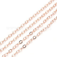 Brass Cable Chains, Soldered, Cadmium Free & Nickel Free & Lead Free, with Spool, Flat Oval, Rose Gold, 2.2x1.9x0.3mm, Fit for 0.6x4mm Jump Rings, about 32.8 Feet(10m)/roll
