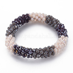 Crochet Glass Beads Braided Stretch Bracelet, Women's Nepel Handmade Jewelry, Gray, Inner Diameter: 1-5/8 inch(4.2cm)