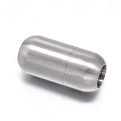 Tarnish Resistant Barrel 304 Stainless Steel Magnetic Clasps with Glue-in Ends, Matte, Stainless Steel Color, 18.5~19x9mm, Hole: 5mm