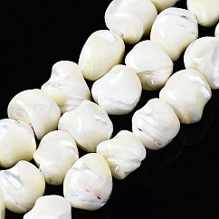 Natural Trochid Shell/Trochus Shell Beads Strands, Nuggets, Bleach, Seashell Color, 11~21x8~16x8~16mm, Hole: 1mm, about 26~30pcs/strand, 15.35''~16.54''(39~42cm)