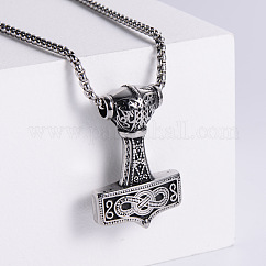 Viking 304 Stainless Steel Hammer Pendant Fashionable Street Style Necklaces for Trendy Men, Stainless Steel Color