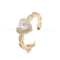 Heart Clear Cubic Zirconia Cuff Ring, Open Ring Jewelry for Women, Cadmium Free & Lead Free, Real 16K Gold Plated, 2.5mm, Inner Diameter: 17mm