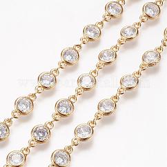 Handmade Glass Beaded Chains, Soldered, with Brass Eye Pin, Golden, 39.37 inch(1m)link: 11.5x6.5x2.5mm