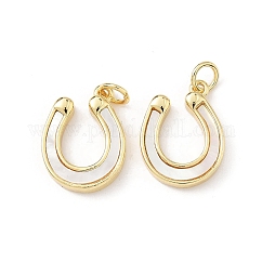 Brass Pave Natural White Shell Pendants, Horseshoe Charms with Jump Rings, Real 18K Gold Plated, Lead Free & Cadmium Free, Long-Lasting Plated, Rack Plating, Seashell Color, 17.5x13x2.5mm, Hole: 3.2mm