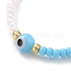 Evil Eye Lampwork & Glass Seed Beaded Elastic Waist Bead Chains&nbsp;NJEW-C00020-03