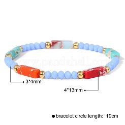 Dyed Synthetic Imperial Jasper Cuboid & Faceted Rondelle Dyed White Jade & Round Brass Beaded Stretch Bracelets&nbsp;QY8342-11