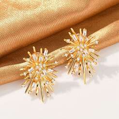 Brass Micro Pave Clear Cubic Zirconia Stud Earrings&nbsp;EJEW-P301-16G