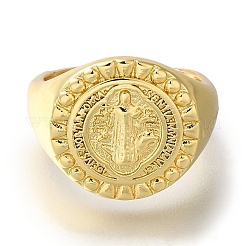 Rack Plating Round with Saint Brass Open Cuff Rings&nbsp;RJEW-S411-11G-01
