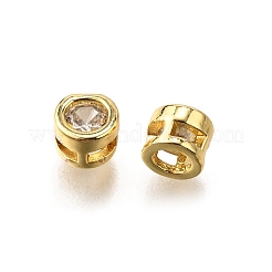 Flat Round Brass Micro Pave Clear Cubic Zirconia Slede Charms&nbsp;KK-C106-11G