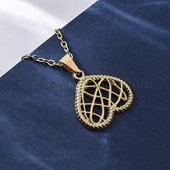 Mesh Heart 304 Stainless Steel Pendant Necklaces&nbsp;NJEW-M096-12G