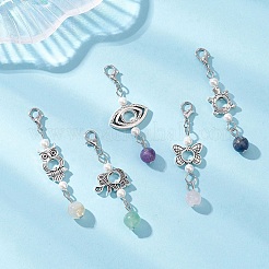 Alloy & Natural Amethyst & Natural Madagascar Rose Quartz & Shell Pearl & Natural Green Aventurine Pendant Decorations&nbsp;HJEW-JM04578