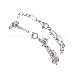 304 Stainless Steel Paperclip & Figaro Chain Bracelets for Women&nbsp;BJEW-JB12445-01