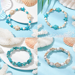 8Pcs Turtle & Starfish Synthetic Turquoise Beaded Stretch Bracelet&nbsp;BJEW-SC0001-46