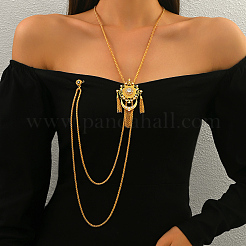 Vintage Gothic Style Brass Pave Cubic Zirconia Flower Long Tassel Lariat Necklace Brooch for Women&nbsp;GO0016-1