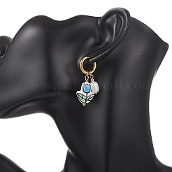 Valentine's Day Handmade Porcelain & Natural Cultured Freshwater Pearl Dangle Earrings&nbsp;EJEW-JE06960