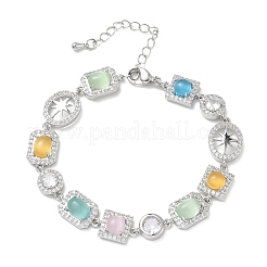 Brass Micro Pave Clear Cubic Zirconia Link Chain Bracelets for Women&nbsp;BJEW-C156-03P