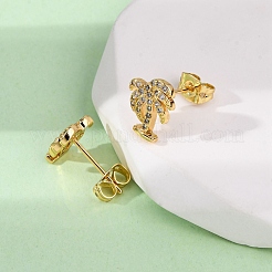 Brass Micro Pave Clear Cubic Zirconia Stud Earrings&nbsp;LS-EJEW-D328-04G-05
