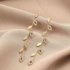 Cubic Zirconia Chains Tassel Earrings&nbsp;EJEW-P236-05G