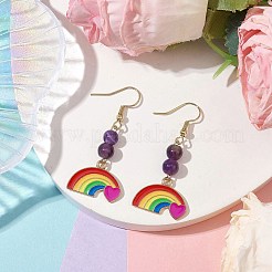 Rainbow Alloy Enamel & Natural Amethyst Dangle Earrings for Women&nbsp;EJEW-JE05923