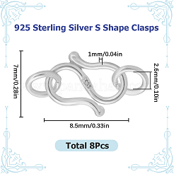 8Pcs 925 Sterling Silver S Shape Clasps&nbsp;STER-SC0001-18