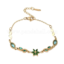 304 Stainless Steel Rhinestone and Glass Flower Leaf Link Chain Bracelets&nbsp;SA-CBAF6AD-07G