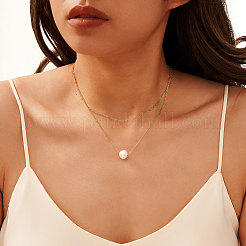 Round Natural Freshwater Pearl Pendant Necklaces&nbsp;NJEW-G153-03G