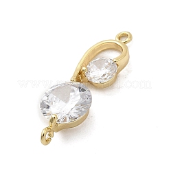 Brass Pave Clear Cubic Zirconia Flat Round Connector Charms&nbsp;KK-A275-24G