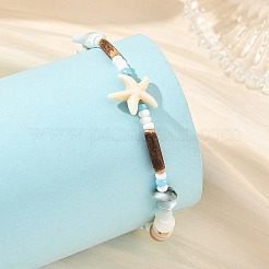 Ocean Starfis Turtle Synthetic Turquoise & Seed Beads Beaded Stretch Bracelets for Women&nbsp;BJEW-JB14473