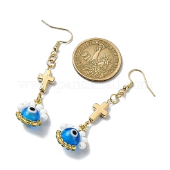 Handmade Seed Evil Eye & Cross Dangle Earrings&nbsp;EJEW-MZ00227-01