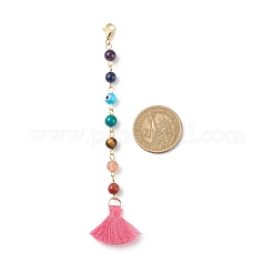 7 Chakra Gemstone Round & Handmade Lampword Evil Eye Beaded Pendant Decoration&nbsp;HJEW-JM00795