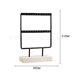 1 Set 2-Tier Rectangle Iron Jewelry Dangle Earring Organizer Holder with Wooden Base&nbsp;EDIS-SC0001-08A