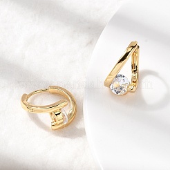 Brass Micro Pave Clear Cubic Zirconia Round Hoop Earrings&nbsp;EJEW-P331-09G