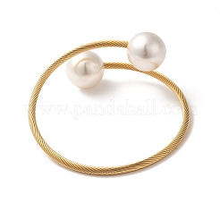 Plastic Imitation Pearl Round Beaded Cuff Bangle&nbsp;BJEW-P310-07G
