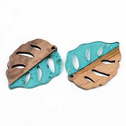 Transparent Resin & Walnut Wood Pendants&nbsp;X-RESI-S389-003A-B03