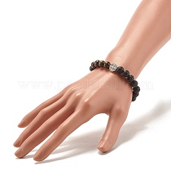 Natural Bronzite & Lava Rock Round Beads Stretch Bracelet&nbsp;BJEW-JB07457