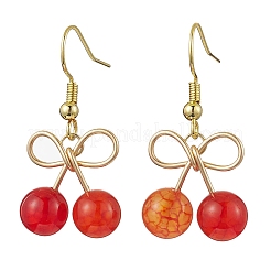 4 Pairs 4 Styles Natural Mixed Stone Bead Cherry Dangle Earrings&nbsp;EJEW-TA00582