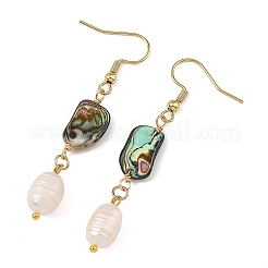 Natural Paua Shell & Natural Pearl Dangle Earrings&nbsp;EJEW-JE07333