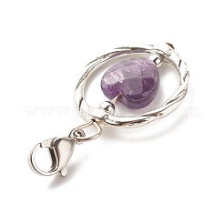 Alloy Linking Rings & Heart Natural Amethyst Pendant Decorations&nbsp;HJEW-JM00604-05