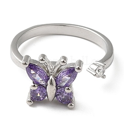 Rotatable Cubic Zirconia Butterfly Open Ring&nbsp;RJEW-Q776-03P