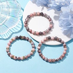 3Pcs 3 Colors 8.5mm Round Natural Pink Zebra Jasper Beaded Stretch Bracelets&nbsp;BJEW-JB10256