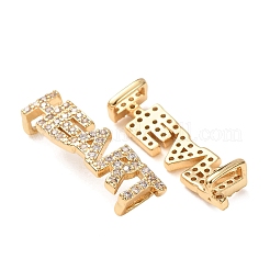 Brass Micro Pave Clear Cubic Zirconia Word HEART Links Connector Charms&nbsp;KK-K002-32D-G
