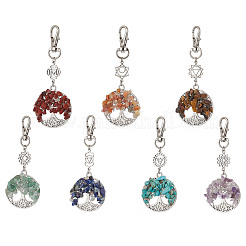 Chakra Natural & Synthetic Gemstone Chips Beads & Alloy Tree of Life Pendant Decorations&nbsp;GG-CJ775D