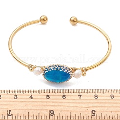 Wire Wrapped Natural Agate Cuff Bangles&nbsp;BJEW-TA00742-03