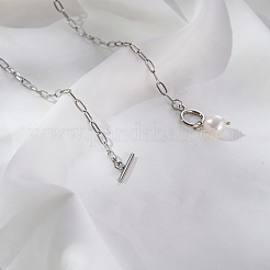 Minimalist Imitation Pearl Rice Pendant Stainless Steel PaPerclip Chain Necklaces for Everyday Women's Wear&nbsp;OX8079-1